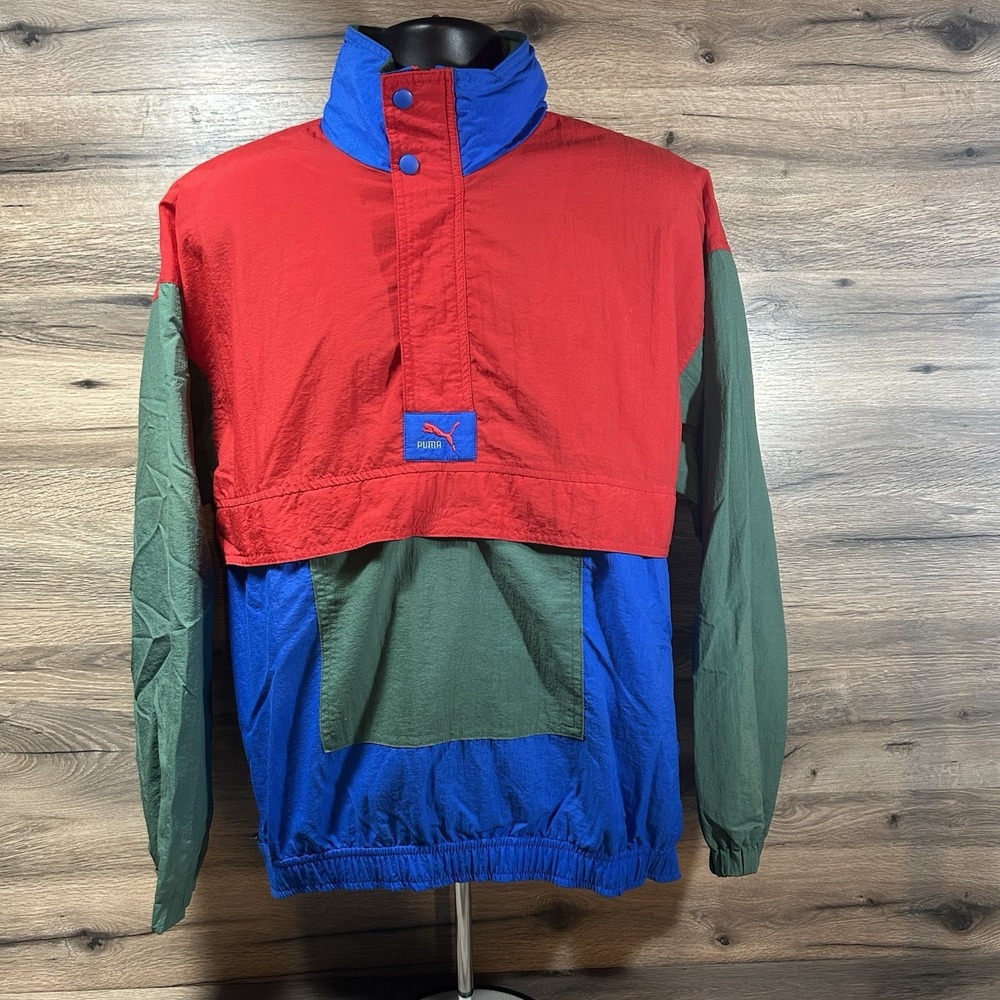 Vintage 80s‎ Puma Pull Over 1/4 Zip Nylon Windbreaker Jacket Small Breakdance